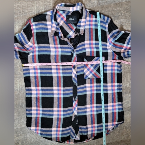 Rails Hunter Button-Down Plaid Top Women's M Black Melon Aqua Gold Relaxed Fit - Picture 9 of 14